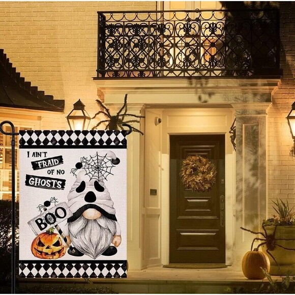 Gnome Halloween Ghost Spider Boo Garden Flag Double Sided 12.5 × 18 Inch - Picture 3 of 6